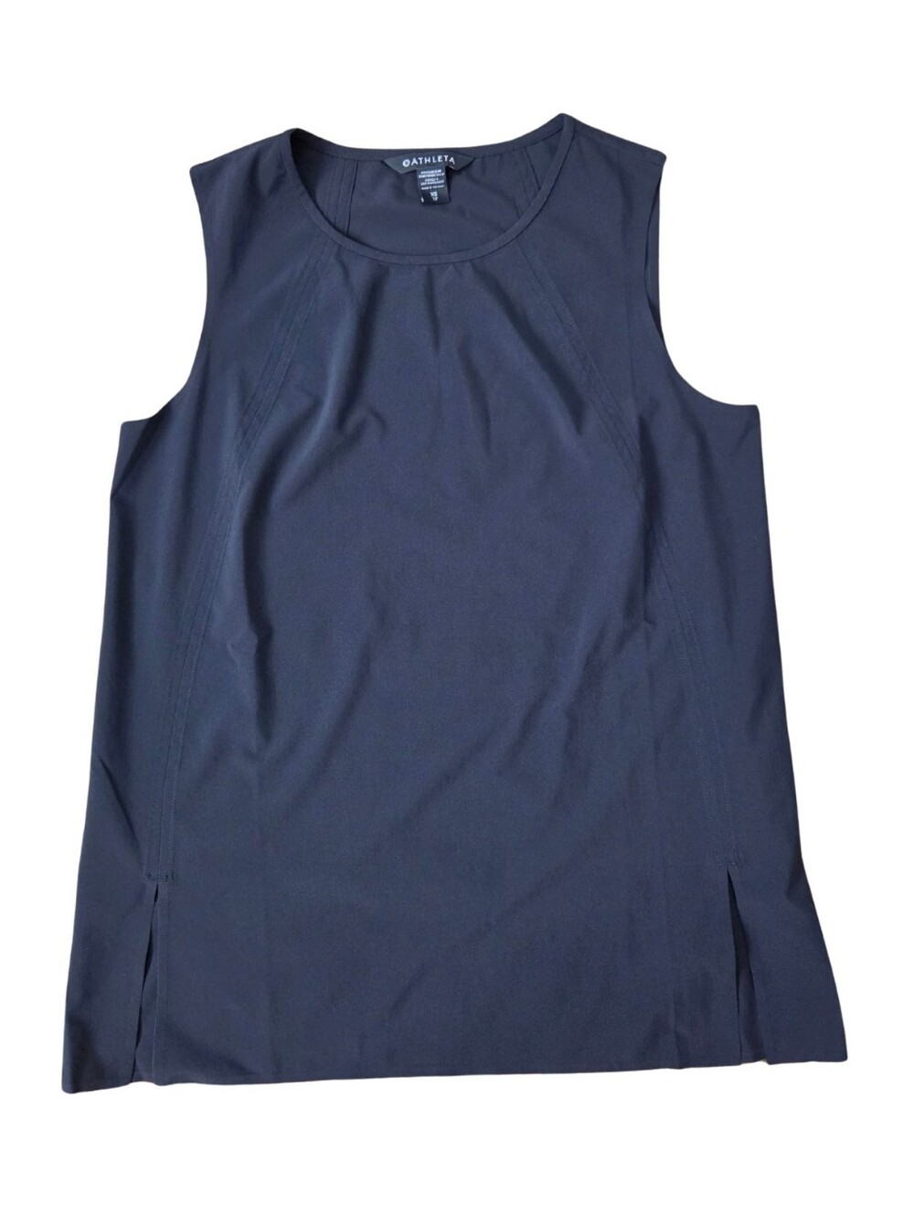 Athleta Zephyr Refined Tank Top Womens XS Black Crew Neck Sleeveless Side Slit